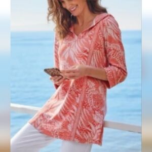 Soft Surroundings Coral & Gray Knit Top